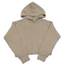 Hnědý chlupatý crop svetr s kapucí Peacocks