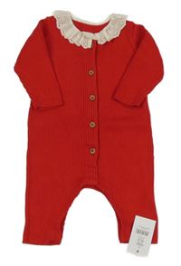 Nové - Červený žebrovaný pletený overal s límečkem George