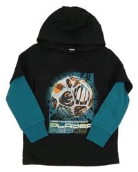 Černo-petrolejová mikina s fotbalovým míčem a kapucí F&F