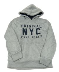 Šedá chlupatá mikina s nápisem a kapucí C&A