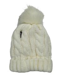 Smetanová pletená čepice s bambulí