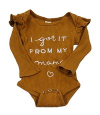 Hnědé žebrované body s nápisem a volánky