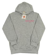 Nové - Šedá melírovaná lehká mikina s nápisem a kapucí