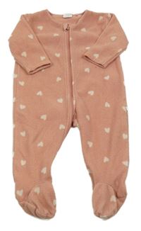 Starorůžový fleecový overal se srdíčky Next