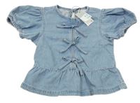 Nové - Modrá riflová crop halenka s mašlemi Denim Co.