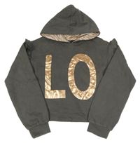 Tmavošedá crop mikina s písmeny a kapucí George