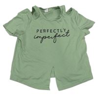 Zelené crop tričko s nápisem a průstřihy Shein