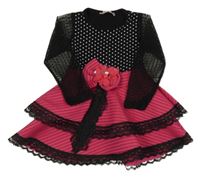 Černo-fuchsiové šaty s krajkou a květinou