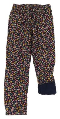 Tmavomodré květované plátěné podšité cuff kalhoty Kiki&Koko