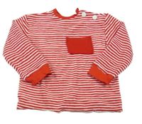 Červeno-bílé pruhované sametové triko s kapsou