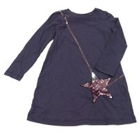 Tmavomodré puntíkaté bavlněné šaty s hvězdou z překlápěcích flitrů