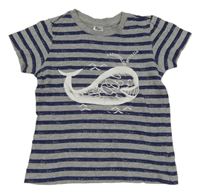 Šedo-tmavomodré pruhované tričko s velrybou Papagino