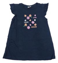 Tmavomodré tričko s květinami S. Oliver