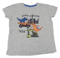 Šedé melírované tričko s dinosaury a stavebními stroji Kiki&Koko