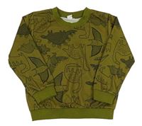 Khaki mikina s dinosaury shein