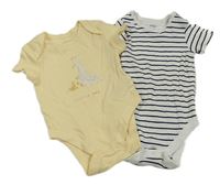 2x body - žluté body + bílo-tmavomodré pruhované body 