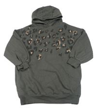 Tmavošedá oversize mikina s leopardím vzorem a kapucí Next