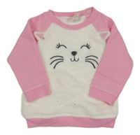 Bílo-růžová chlupatá mikina s kočkou 