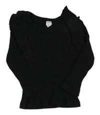 Černé žebrované triko s volánky shein