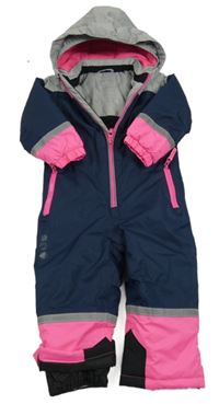 Tmavomodro-šedo-růžová šusťáková zimní kombinéza s kapucí C&A