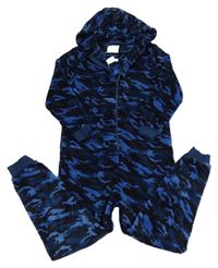 Tmavomodro-černá army chlupatá kombinéza s kapucí Next