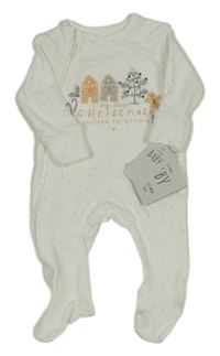 Nové - bílý puntíkatý overal s výšivkami George