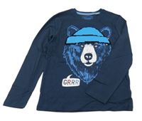 Tmavomodré triko s medvědem a flitry C&A