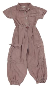 Starorůžový lehký riflový kalhotový overal s kapsami Next