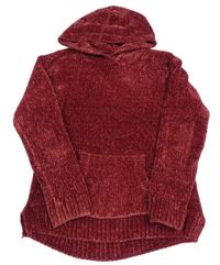 Vínový žinylkový svetr s kapucí C&A