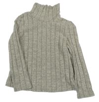 Šedý lehký žebrovaný svetr s rolákem shein