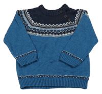 Modro-tmavomodrý vzorovaný vlněný svetr Matalan