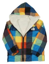 Barevná kostkovaná šusťáková zateplená bunda s kapucí Shein