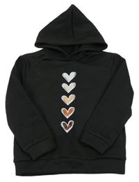 Černá mikina se srdíčky a kapucí shein