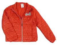 Červená šusťáková prošívaná lehce zateplená bunda s mašlí Disney