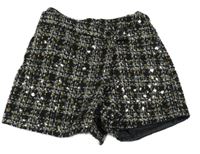 Černo-šedé vzorované flitrové vlněné sukňové kraťasy Nutmeg