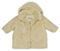 Smetanová kožešinová podšitá bunda s kapucí 