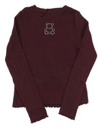 Švestkové žebrované triko s medvědem z kamínků F&F