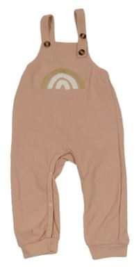 Světlerůžové žebrované laclové tepláky s duhou shein