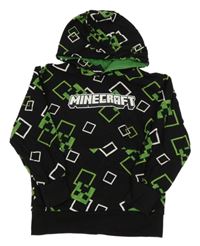 Černo-zelená vzorovaná mikina s Minecraft a kapucí