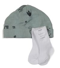 Nové - 2 set - bílé ponožky + khaki čepice se slony 