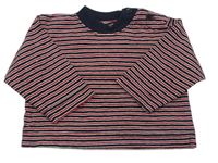 Tmavomodro-červeno-bílé pruhované triko
