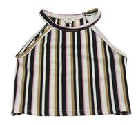 Bílo-černo-hnědo-růžový pruhovaný žebrovaný crop top zn. River Island