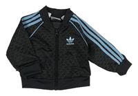 Antracitovo-modrá vzorovaná propínací mikina Adidas