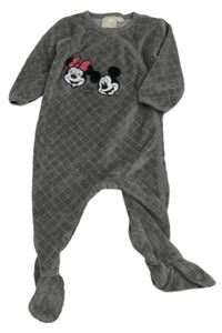 Šedý sametový vzorovaný overal s Minnie a Mickeym 
