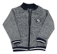 Tmavomodro-bílá melírovaná pletená propínací mikina s nášivkou  