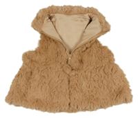 Broskvová kožešinová podšitá vesta s bambulemi 