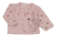 Světlerůžová propínací mikina s listy a ježky 