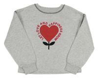 Světlešedá melírovaná mikina se srdcem a nápisem Primark