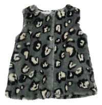 Šedo-černo-smetanová kožešinová podšitá vesta s leopardím vzorem Next