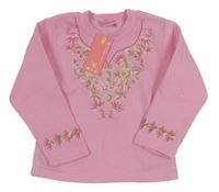 Nové - Růžová mikina s výšivkami 